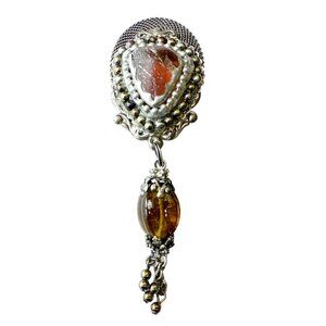 Vintage 80s 90s Maya Evangelista Bohemian Jasper & Crystal Drop Brooch/Pin